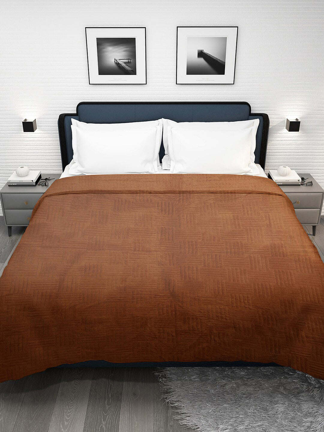 Brown geometric mild winter double bed blanket
